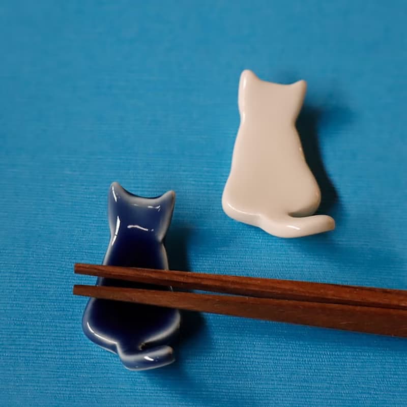 【有田燒】 琉璃釉貓筷架2入組