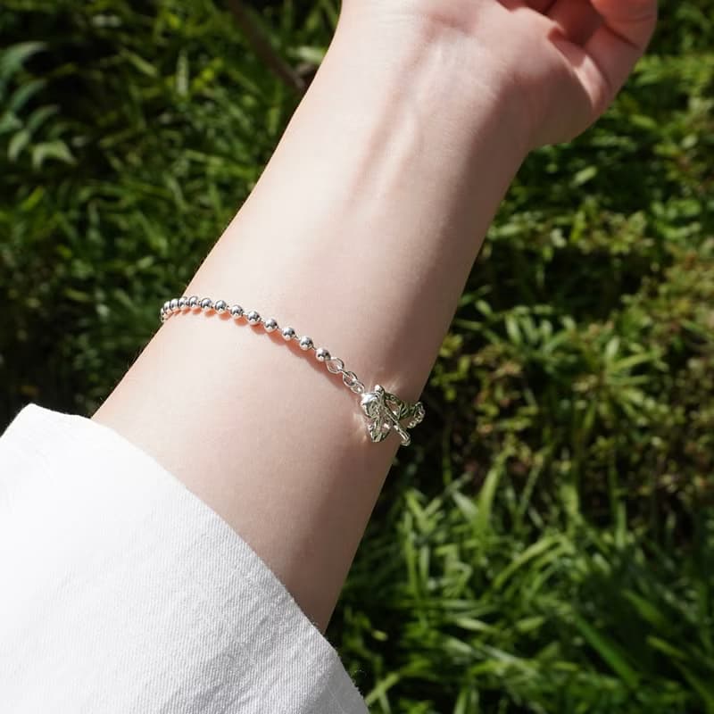 (925 Sterling Silver) Heart toggle ball chain bracelet