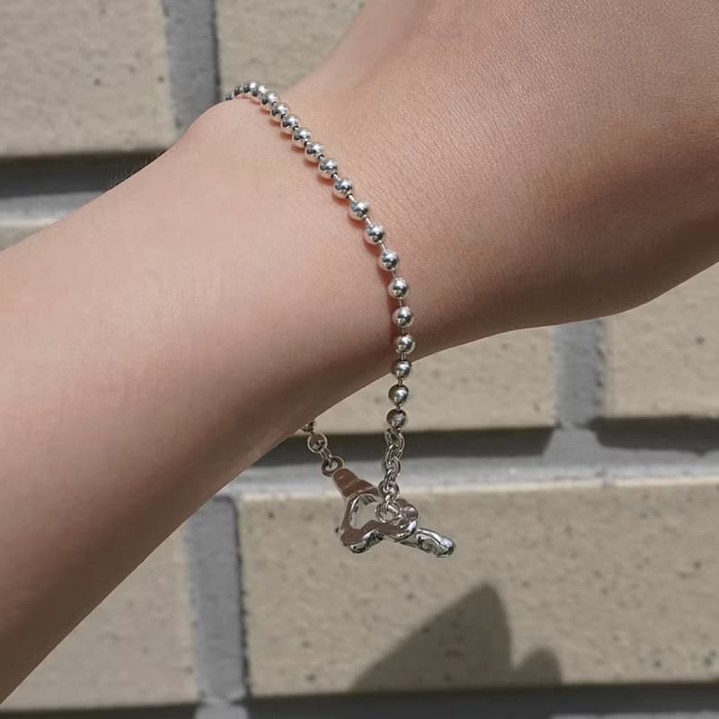 (925 Sterling Silver) Heart toggle ball chain bracelet