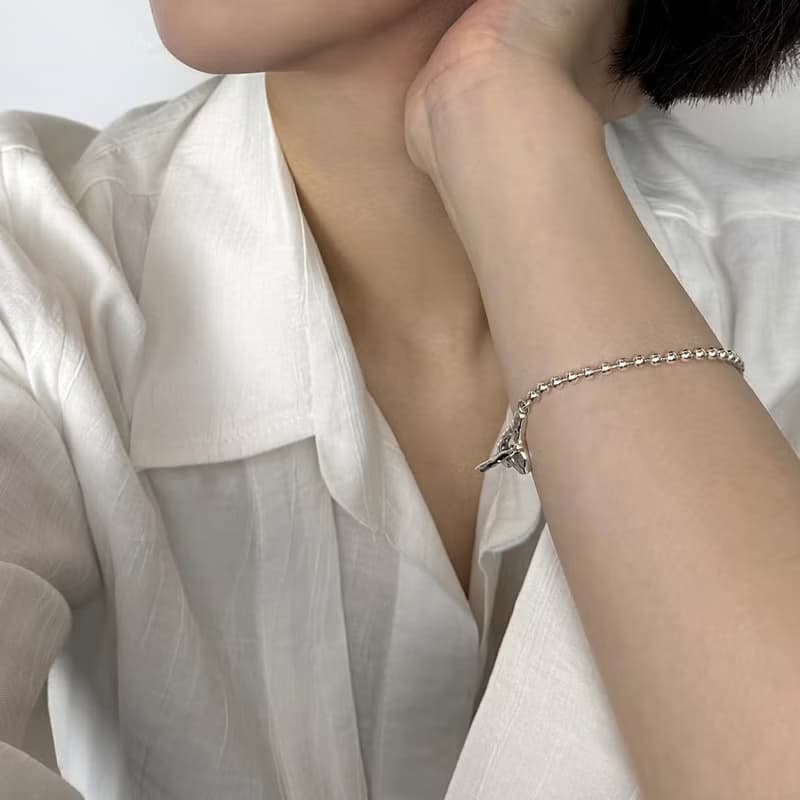 (925 Sterling Silver) Heart toggle ball chain bracelet