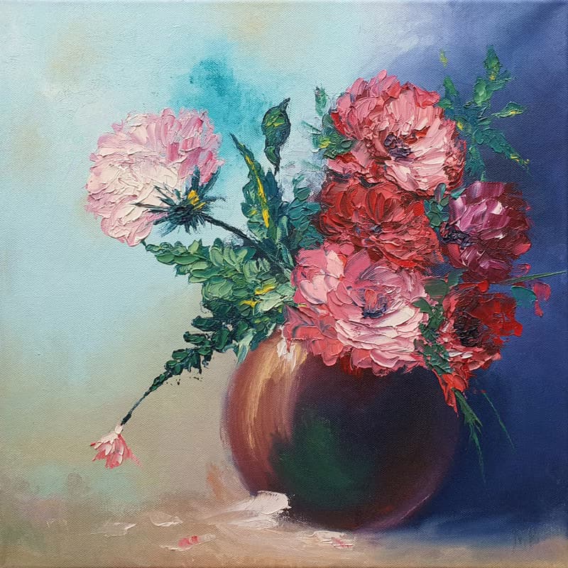 Peony Painting Floral Original Artwork Vase Bouquet Flowers Wall Art Still life