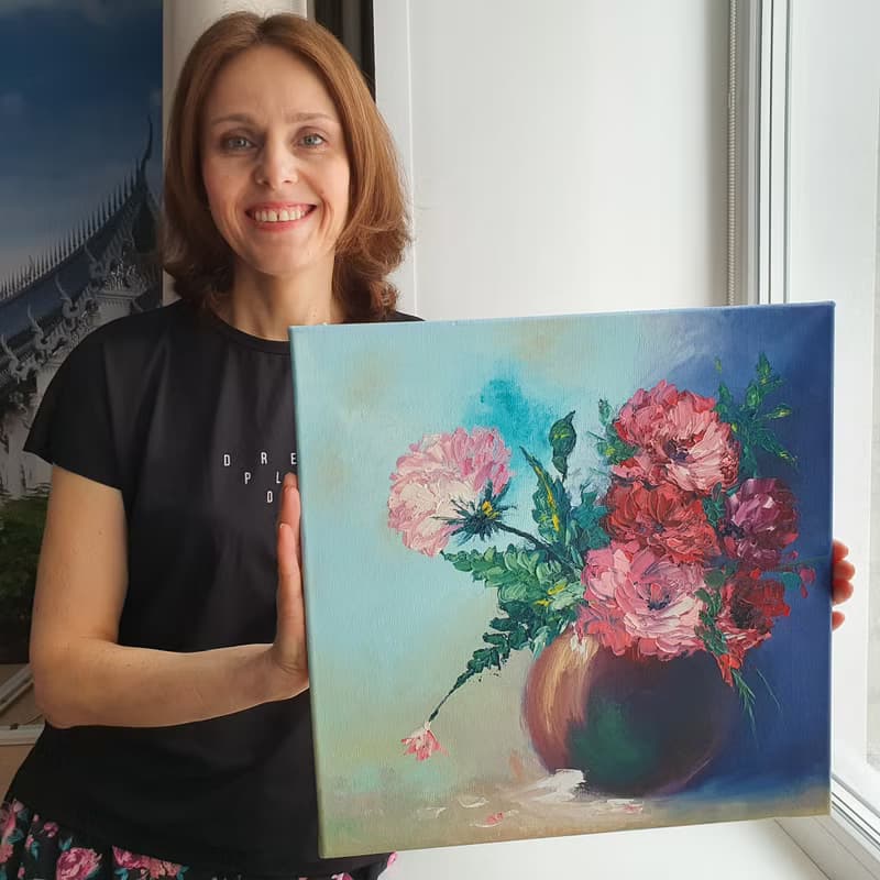 Peony Painting Floral Original Artwork Vase Bouquet Flowers Wall Art Still life