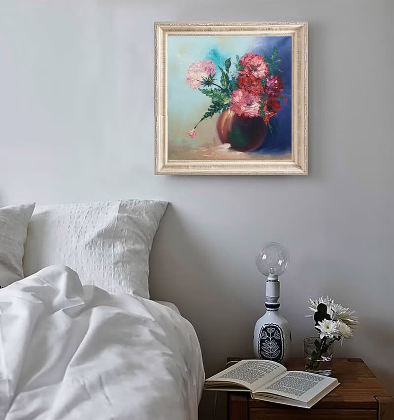 Peony Painting Floral Original Artwork Vase Bouquet Flowers Wall Art Still life