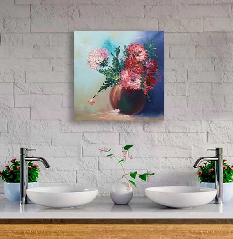 Peony Painting Floral Original Artwork Vase Bouquet Flowers Wall Art Still life