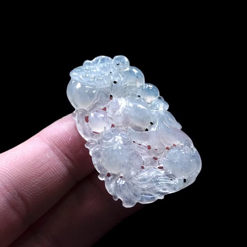 冰種翡翠精雕年年有魚 | 天然緬甸玉翡翠A貨 | 送禮