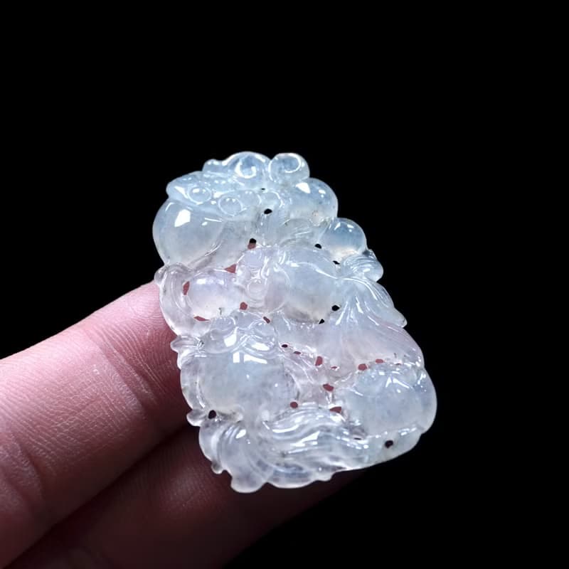 冰種翡翠精雕年年有魚 | 天然緬甸玉翡翠A貨 | 送禮