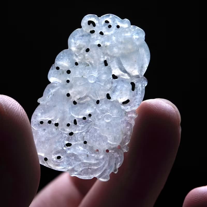 冰種翡翠精雕年年有魚 | 天然緬甸玉翡翠A貨 | 送禮