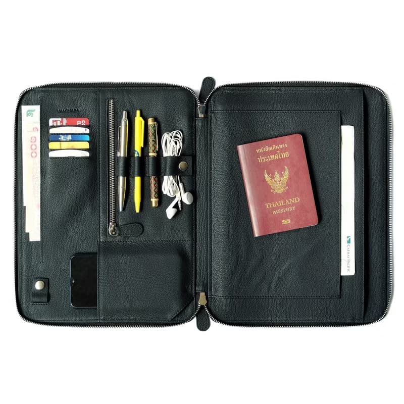 Tech. Folio Black color ESSENTIAL Journey full grain Cowhide leather