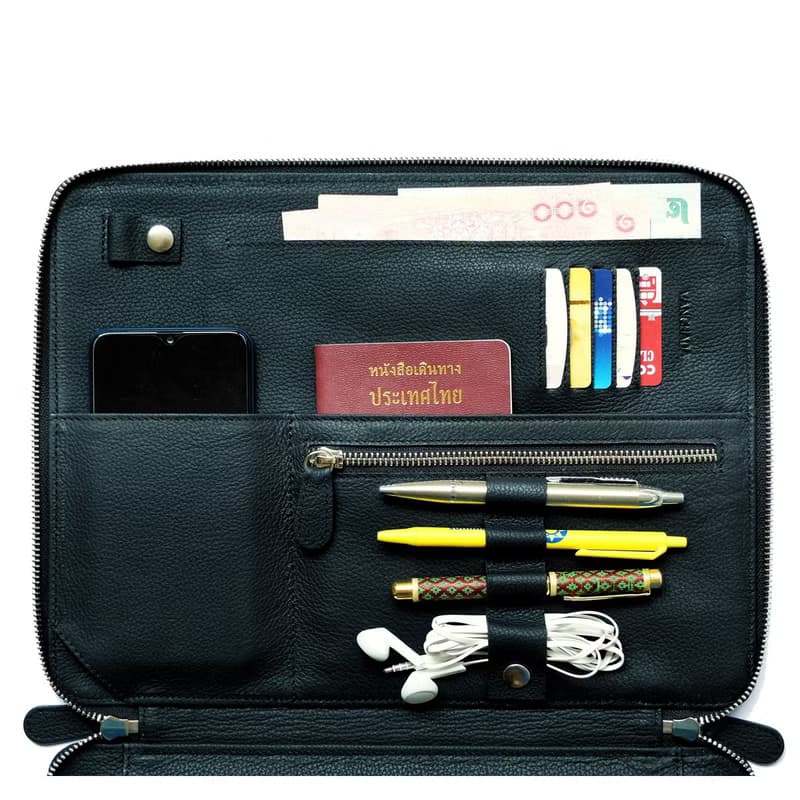 Tech. Folio Black color ESSENTIAL Journey full grain Cowhide leather