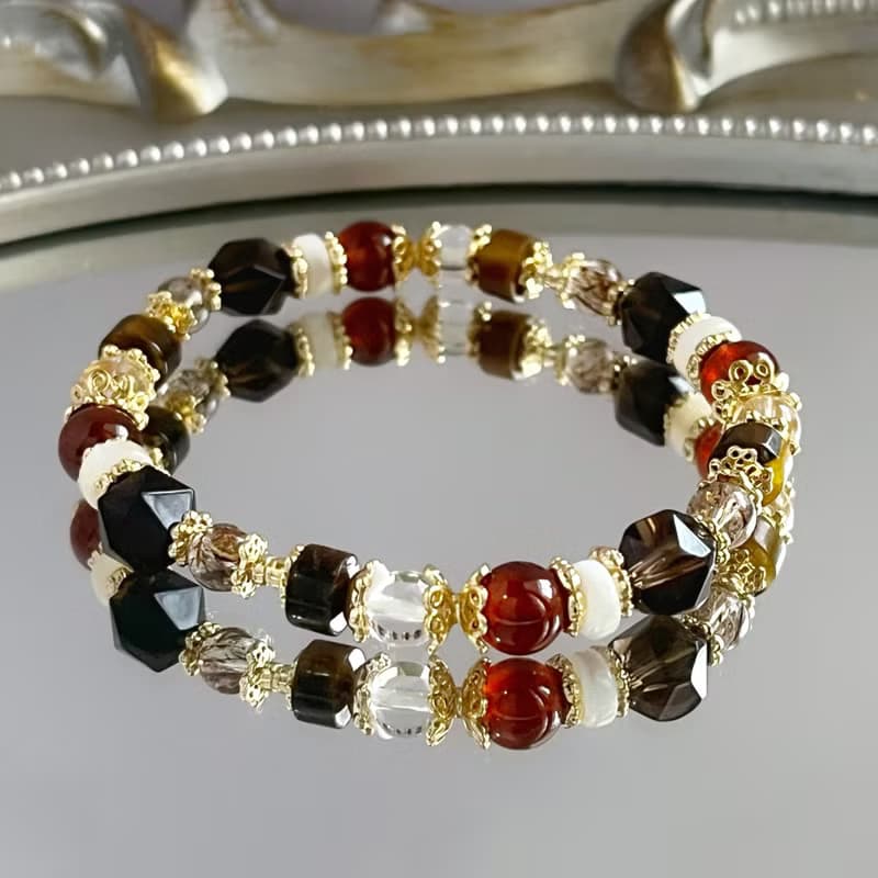 【轉運來】石榴石 茶晶 黃虎眼石 白水晶 黑金超七 天然水晶手鏈