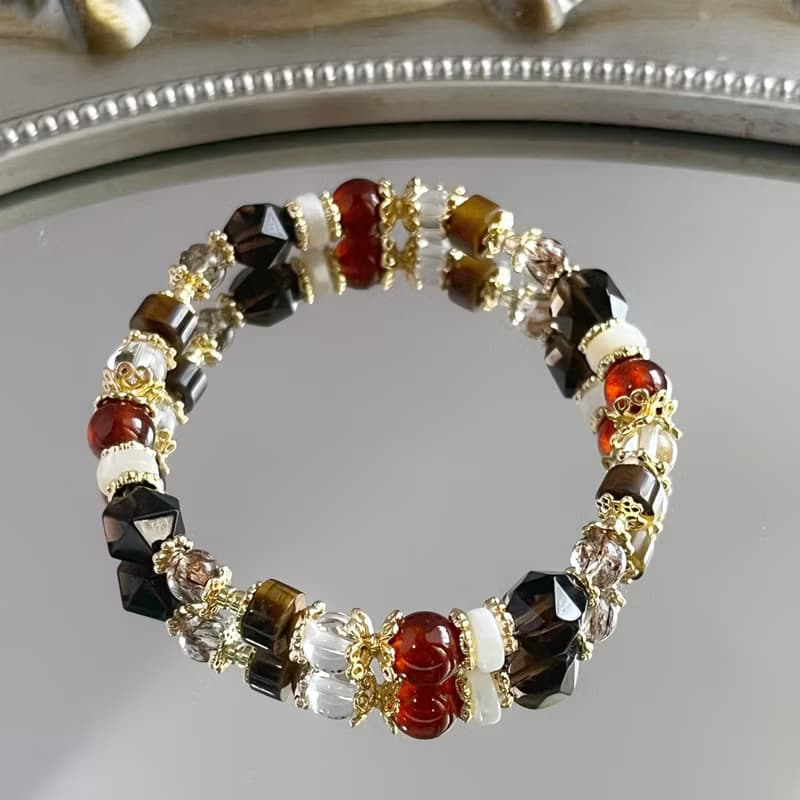 【轉運來】石榴石 茶晶 黃虎眼石 白水晶 黑金超七 天然水晶手鏈