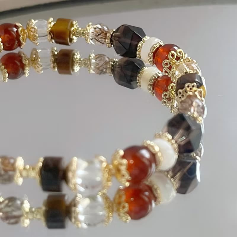 【轉運來】石榴石 茶晶 黃虎眼石 白水晶 黑金超七 天然水晶手鏈