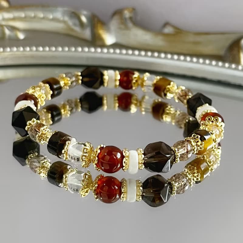 【轉運來】石榴石 茶晶 黃虎眼石 白水晶 黑金超七 天然水晶手鏈