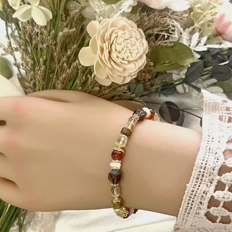 【轉運來】石榴石 茶晶 黃虎眼石 白水晶 黑金超七 天然水晶手鏈
