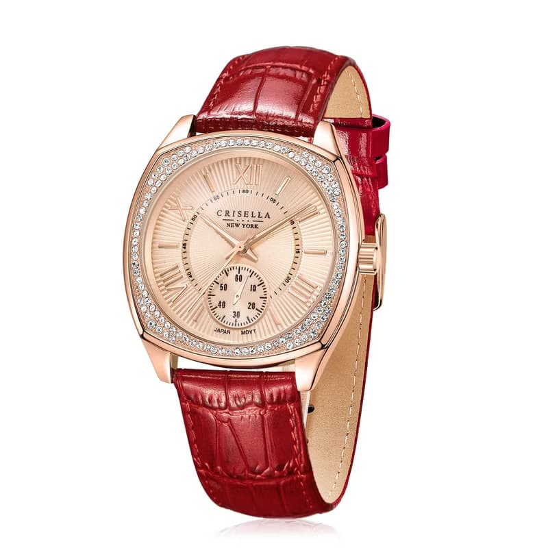 閃爍鋯石真皮石英手錶