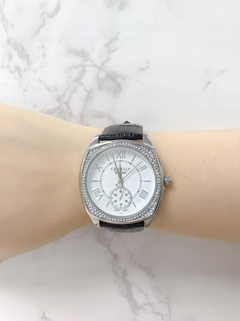 閃爍鋯石真皮石英手錶