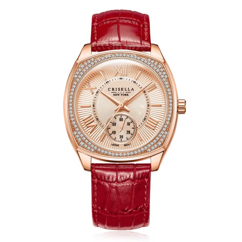 閃爍鋯石真皮石英手錶