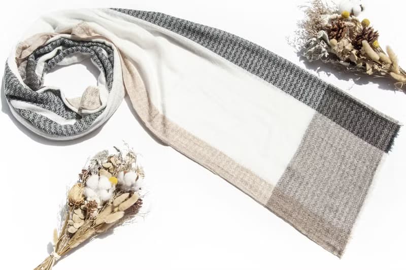 喀什米爾Cashmere 針織圍巾 純羊毛圍巾 手織圍巾 編織圍巾-焦糖