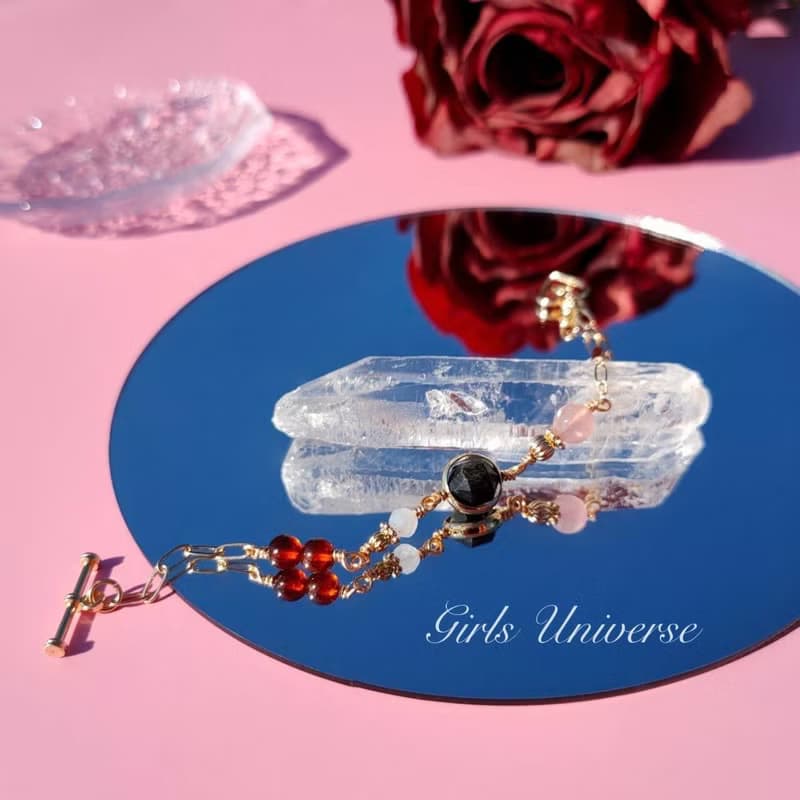 請當主角。粉晶 淡水珍珠 黑瑪瑙 14K包金 水晶礦石設計手鍊