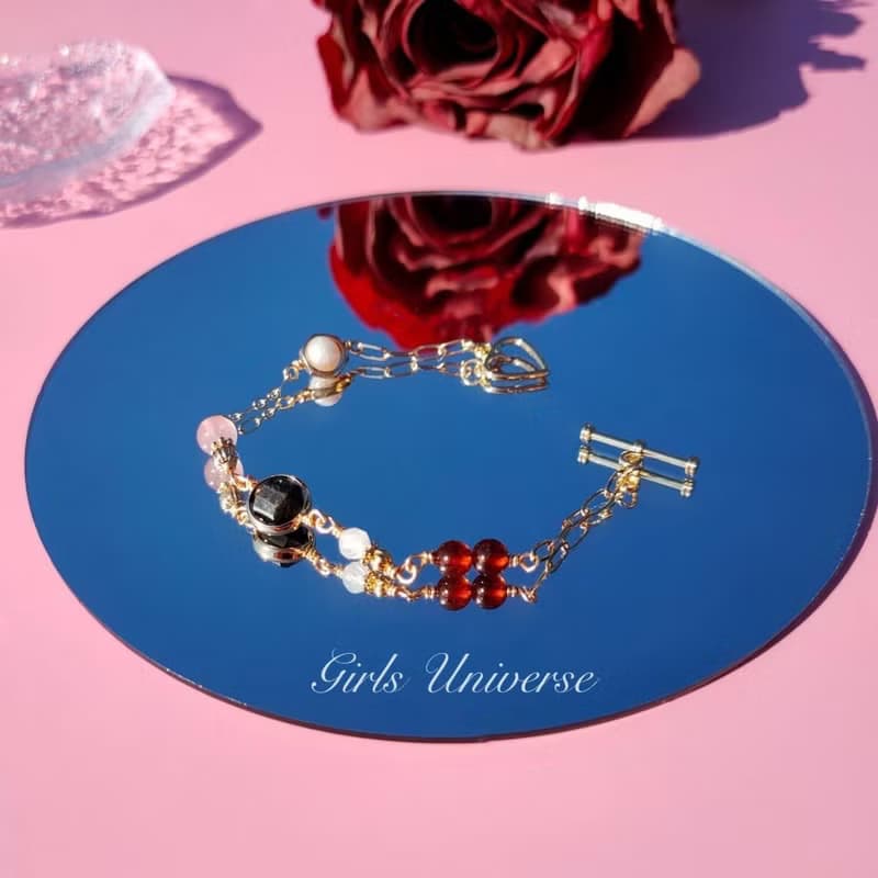 請當主角。粉晶 淡水珍珠 黑瑪瑙 14K包金 水晶礦石設計手鍊