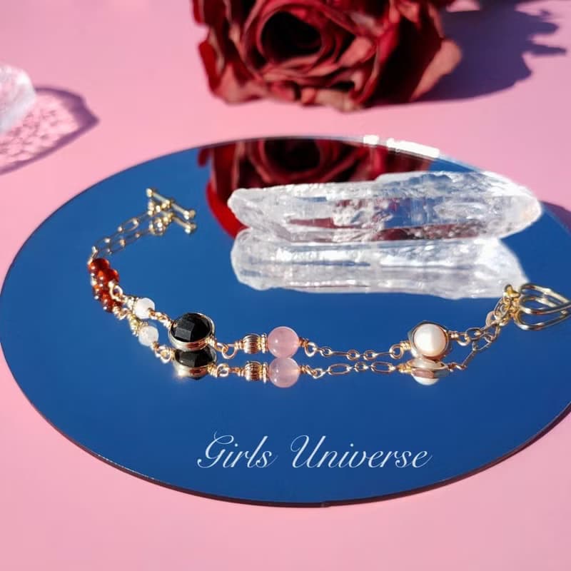 請當主角。粉晶 淡水珍珠 黑瑪瑙 14K包金 水晶礦石設計手鍊