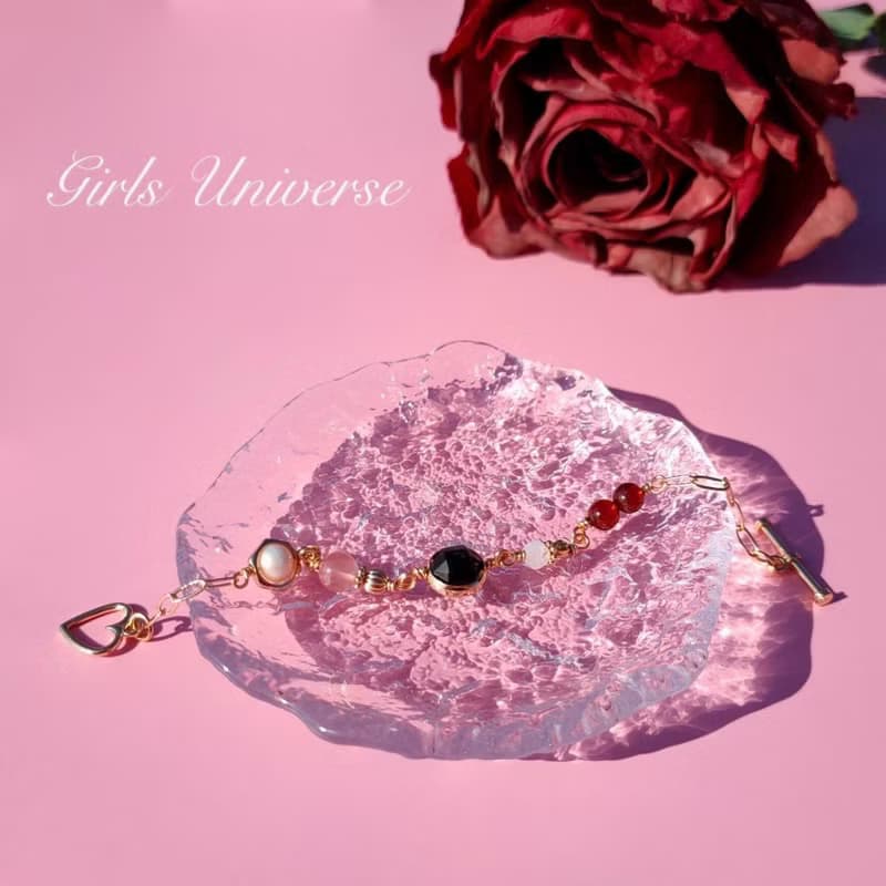 請當主角。粉晶 淡水珍珠 黑瑪瑙 14K包金 水晶礦石設計手鍊