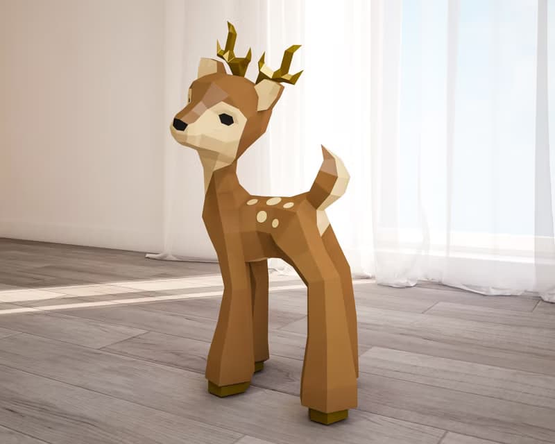 【數位】3D Papercraft Fawn, Paper Craft Deer model, DIY sculpture, DIGITAL TEMPLATE