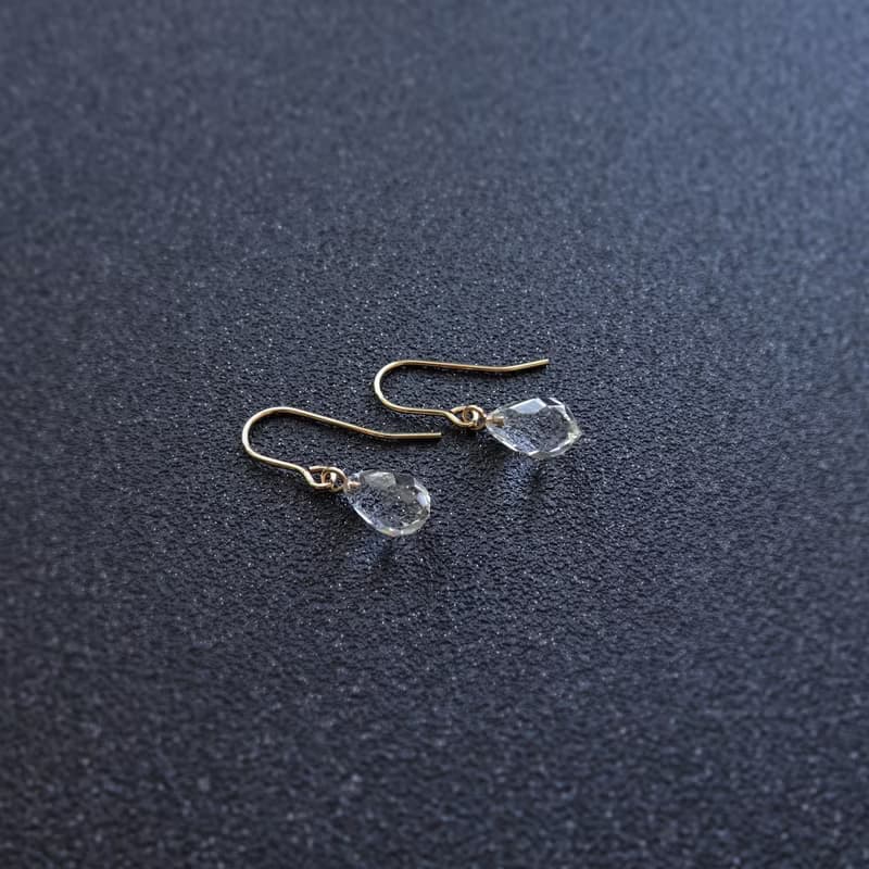 天然白水晶 小水滴形切割 14K GF 包金 耳勾式耳環 (10x6)