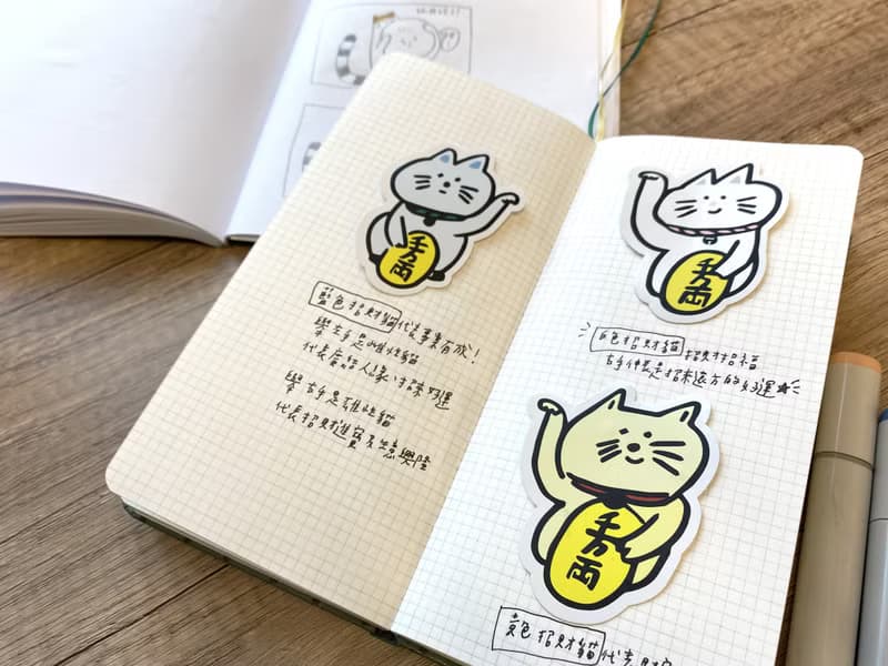 iii招財貓 插畫 切型貼紙 防水貼紙 三色一組 獨家可愛登場