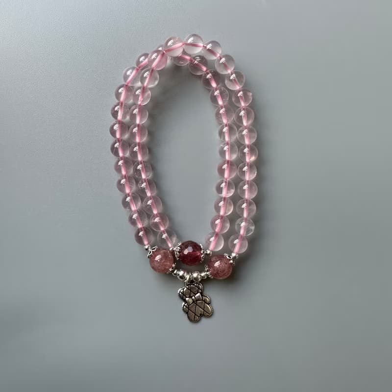 星光粉晶、草莓晶、S925純銀。免運。原創手鍊。