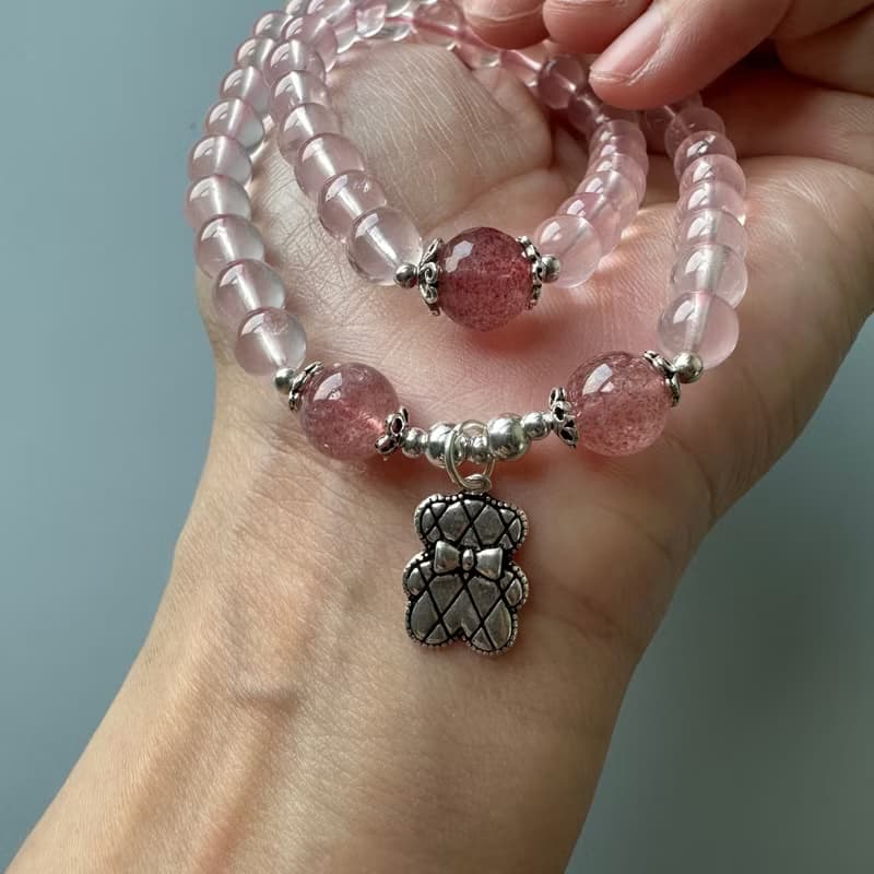 星光粉晶、草莓晶、S925純銀。免運。原創手鍊。