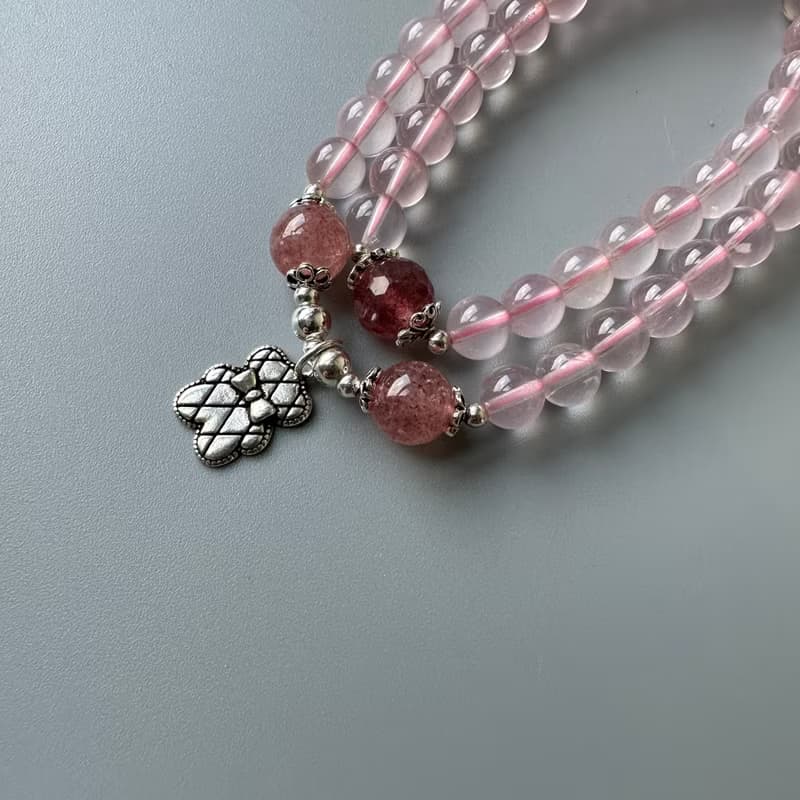 星光粉晶、草莓晶、S925純銀。免運。原創手鍊。