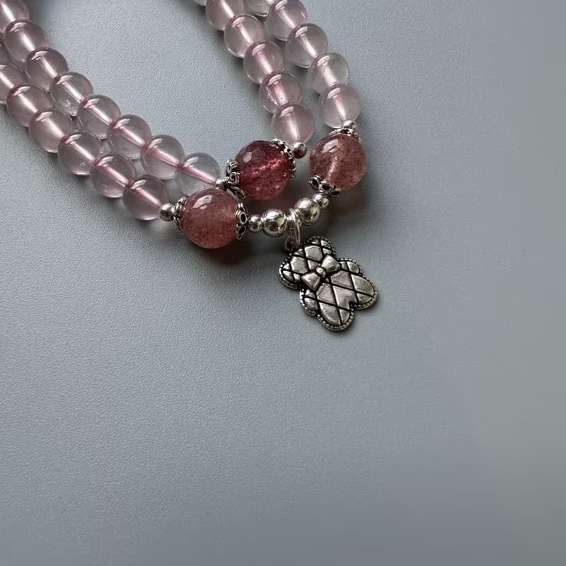 星光粉晶、草莓晶、S925純銀。免運。原創手鍊。