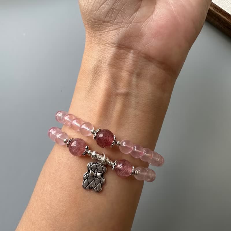 星光粉晶、草莓晶、S925純銀。免運。原創手鍊。