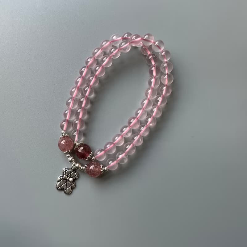 星光粉晶、草莓晶、S925純銀。免運。原創手鍊。
