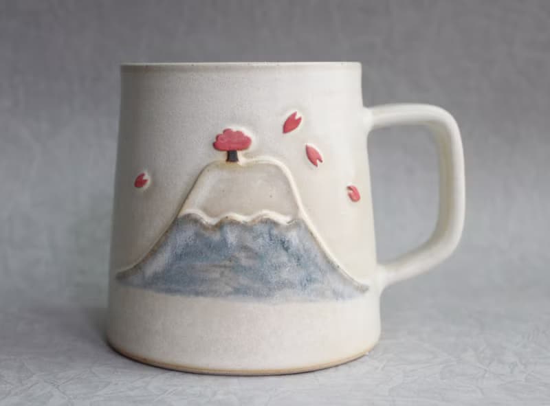 春天有樹版 富士山  耳掛咖啡陶杯