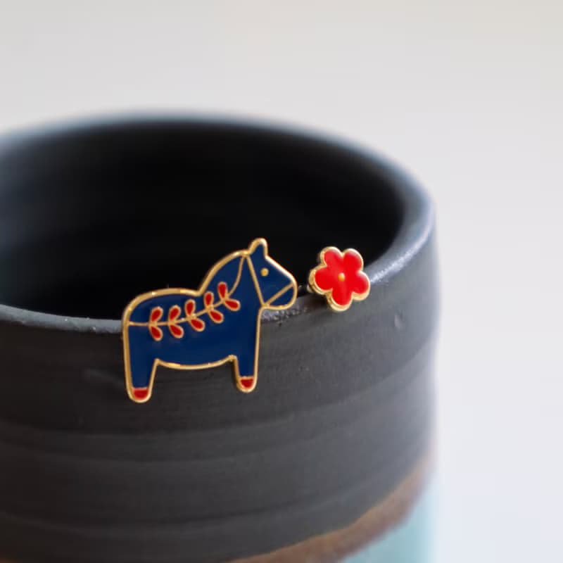 xmas北歐森林 遇見達拉馬 Swedish Dalahäst 夾式耳環 新年禮物
