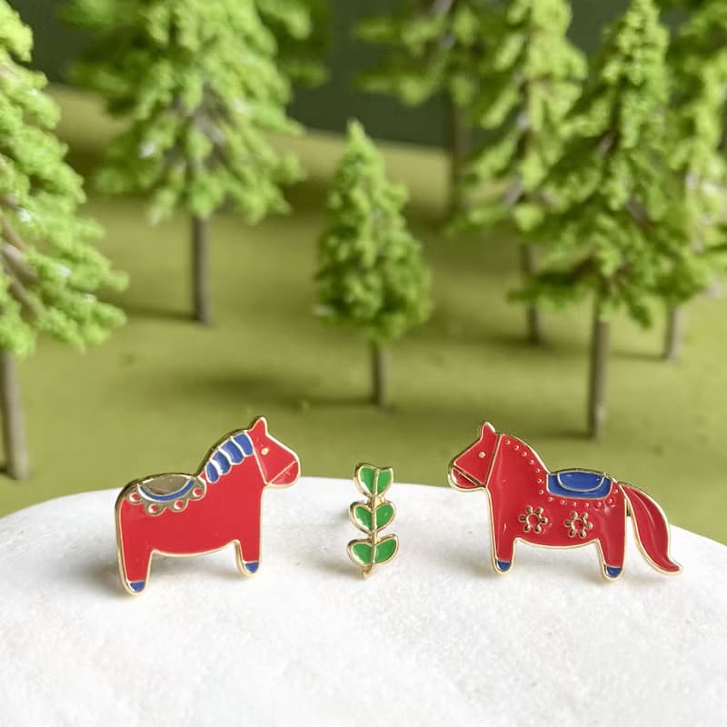 xmas北歐森林 遇見達拉馬 Swedish Dalahäst 夾式耳環 新年禮物