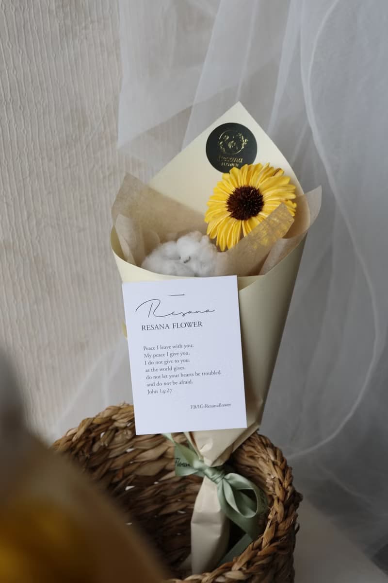 索拉太陽花&棉花甜筒永生花束