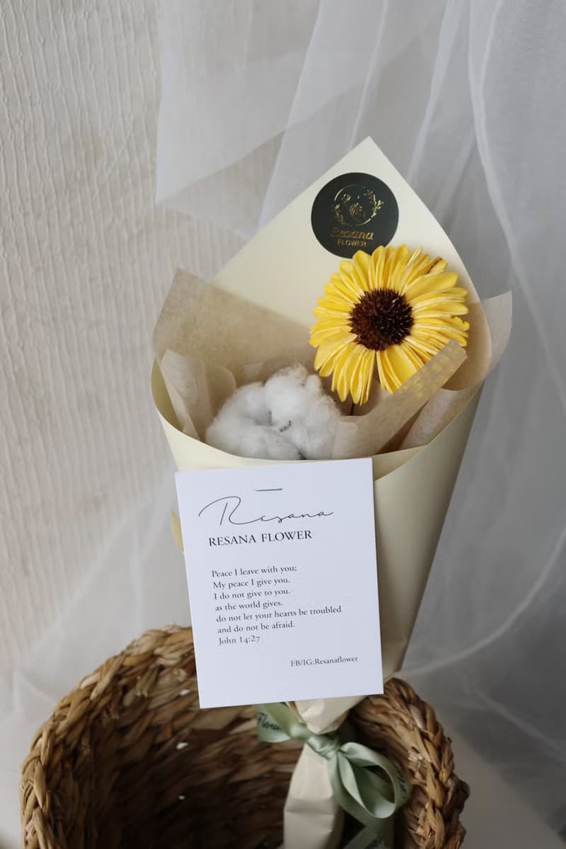 索拉太陽花&棉花甜筒永生花束