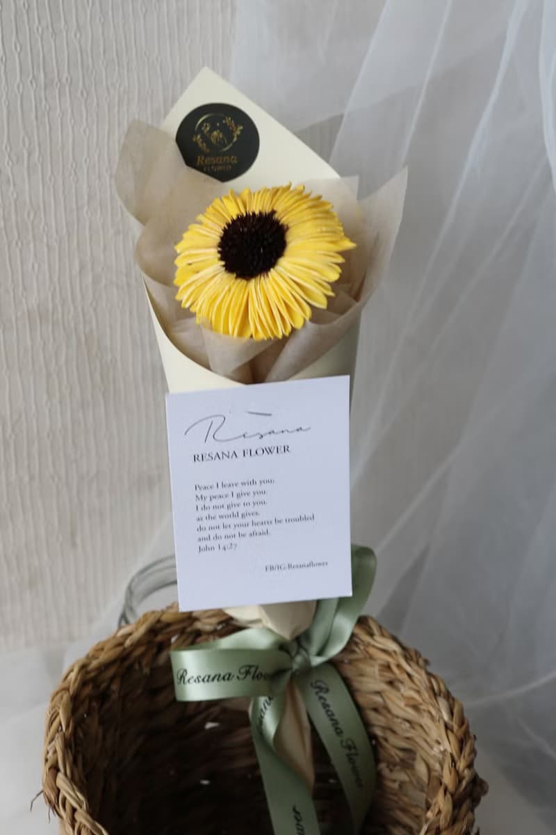 索拉太陽花&棉花甜筒永生花束