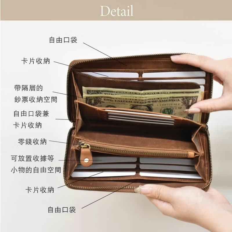 植物圖案 拉鍊圓形長夾 Hallelujah 全皮革 真皮 男女可用