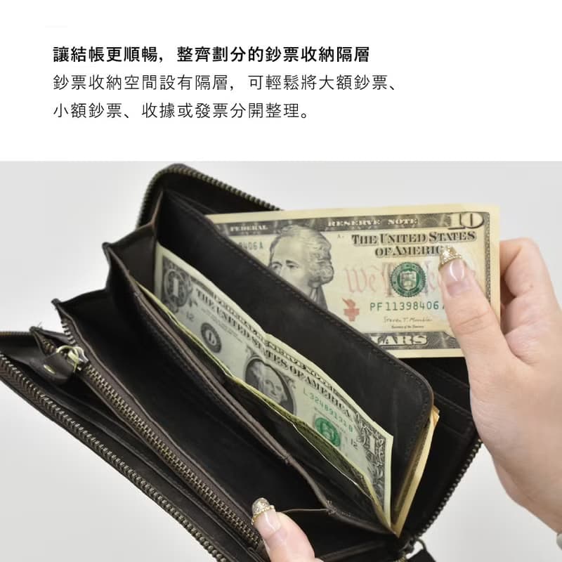 植物圖案 拉鍊圓形長夾 Hallelujah 全皮革 真皮 男女可用