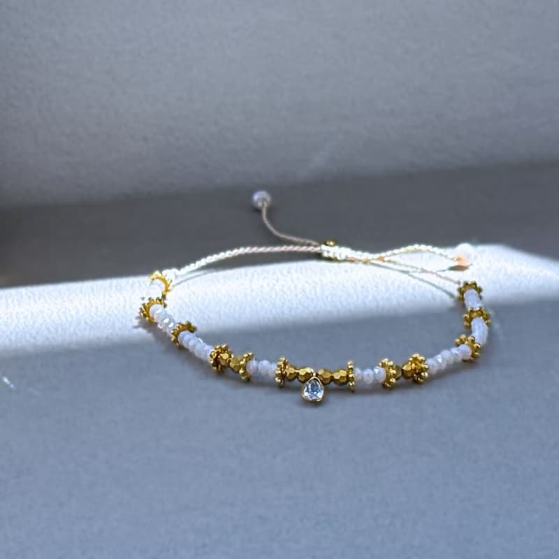 【新品】璀璨手環 (珍珠白)_ 水晶古董玻璃珠手鍊 可調手圍