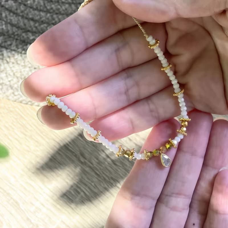 【新品】璀璨手環 (珍珠白)_ 水晶古董玻璃珠手鍊 可調手圍