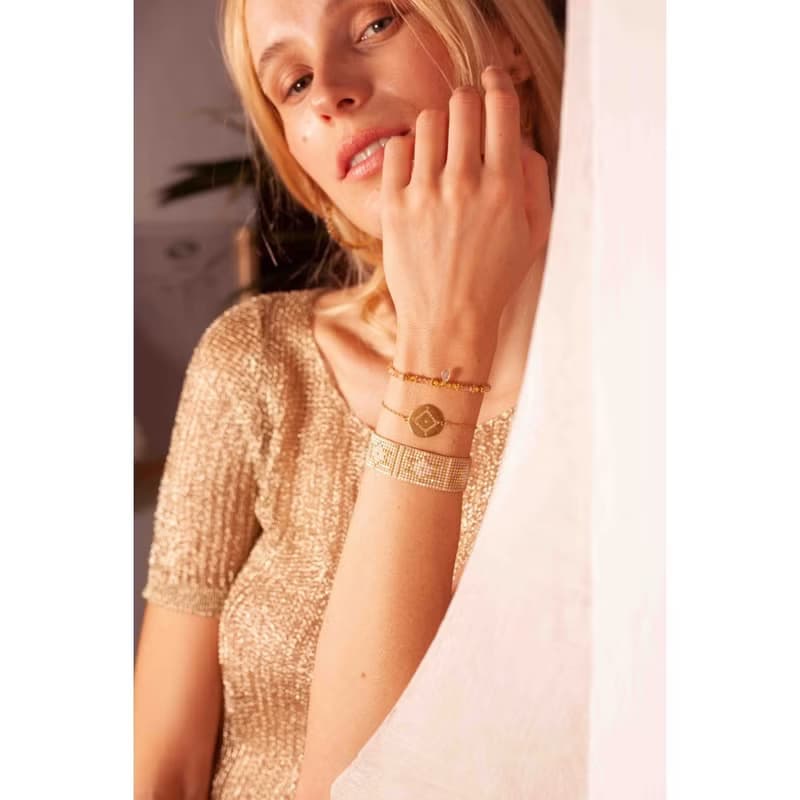 【新品】璀璨手環 (珍珠白)_ 水晶古董玻璃珠手鍊 可調手圍