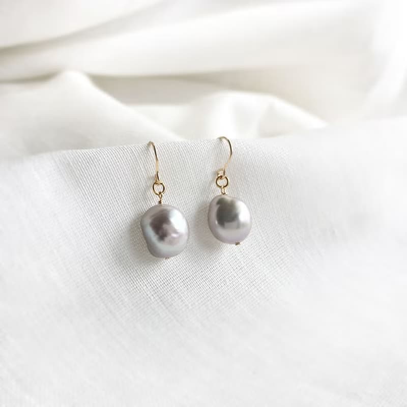 K14gf Baroque Gray Pearl Earrings