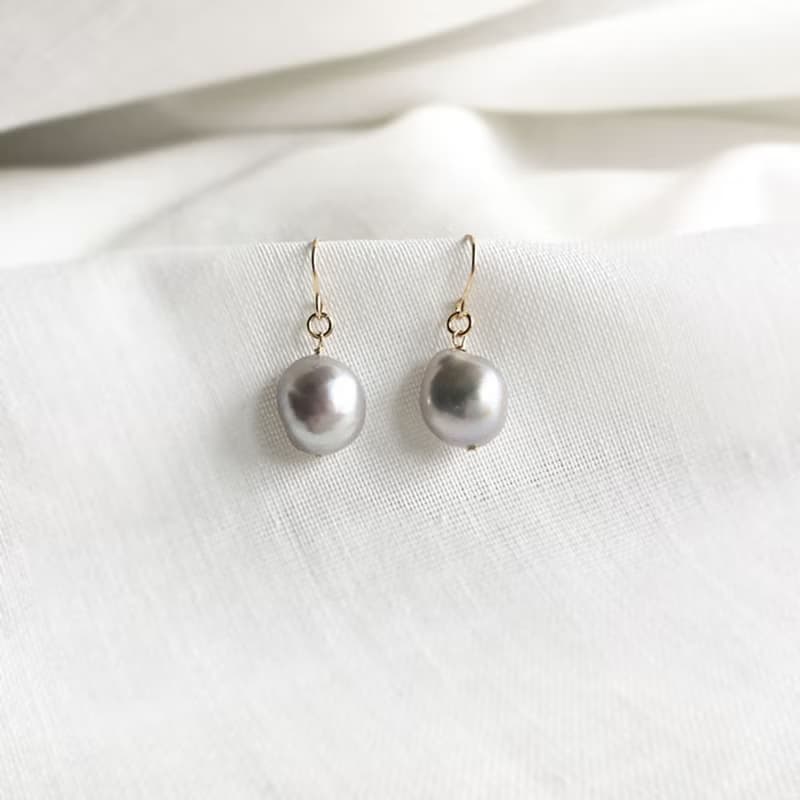 K14gf Baroque Gray Pearl Earrings