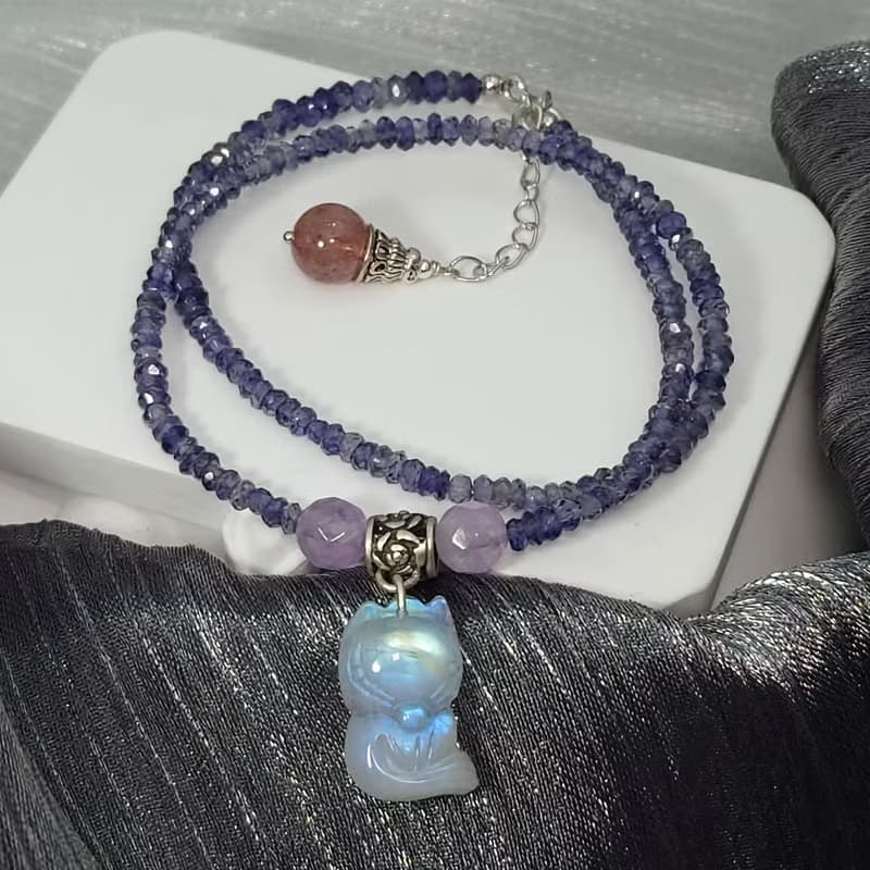 手鍊 堇青石 月光石 狐狸 紫水晶 草莓水晶 925銀飾 手珠 寶石