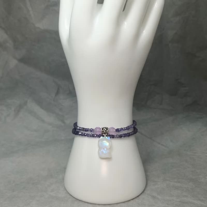 手鍊 堇青石 月光石 狐狸 紫水晶 草莓水晶 925銀飾 手珠 寶石